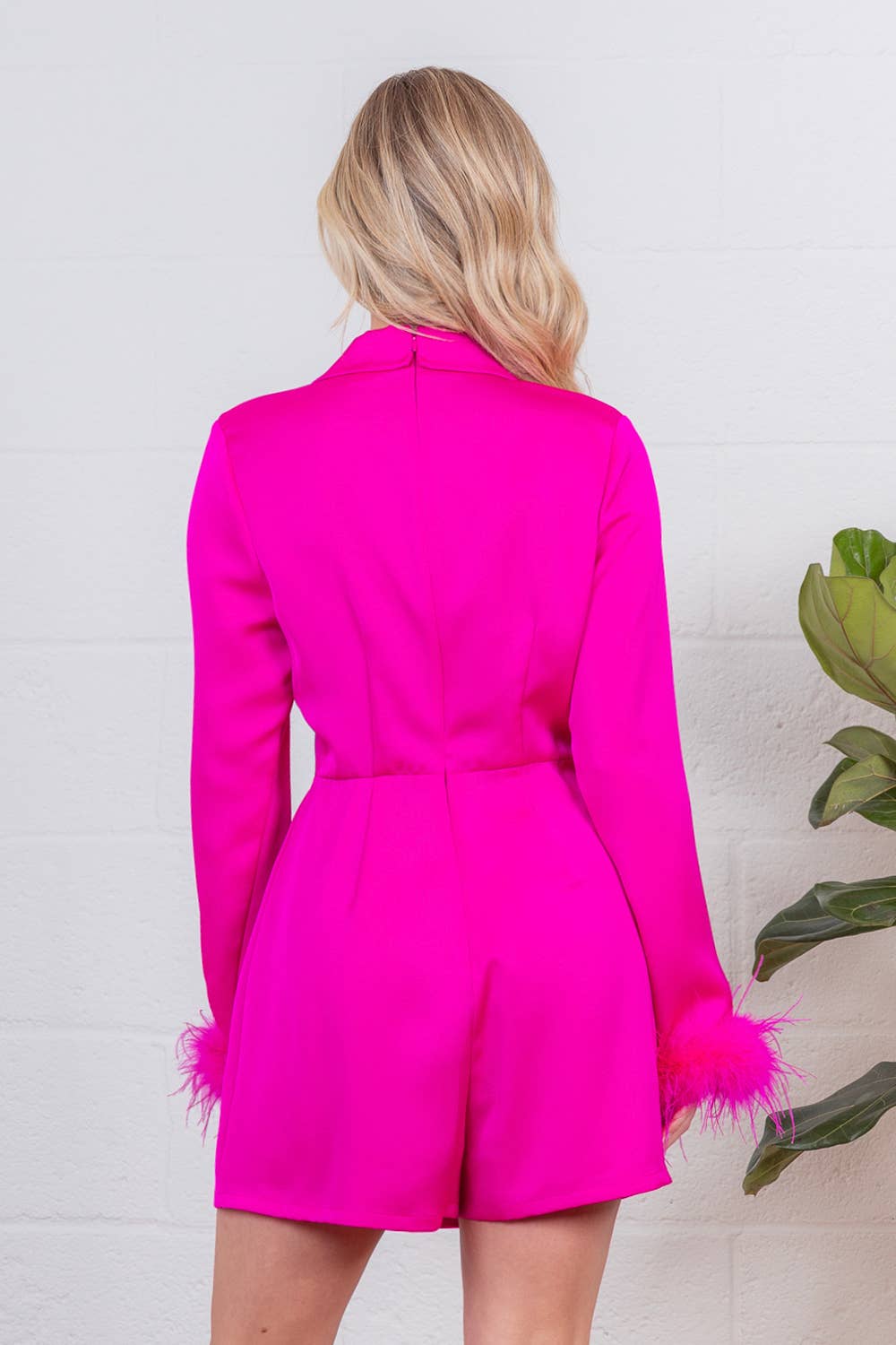 Satin romper with feather detail sleeve