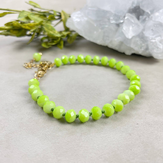 Barb// Green Neon Crystal Beaded Handknotted Bracelet