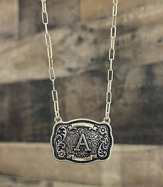 Initial Buckle Pendant Necklace A