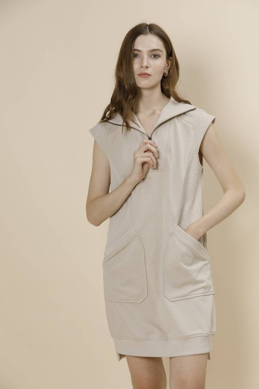 Zip-Up Front Cap Sleeve French Terry Lounge Mini Dress