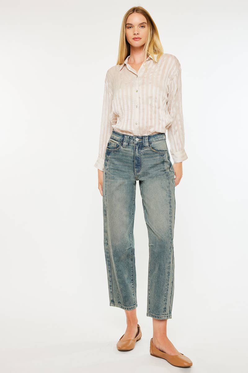 HIGH RISE SLIM BARREL FIT JEANS