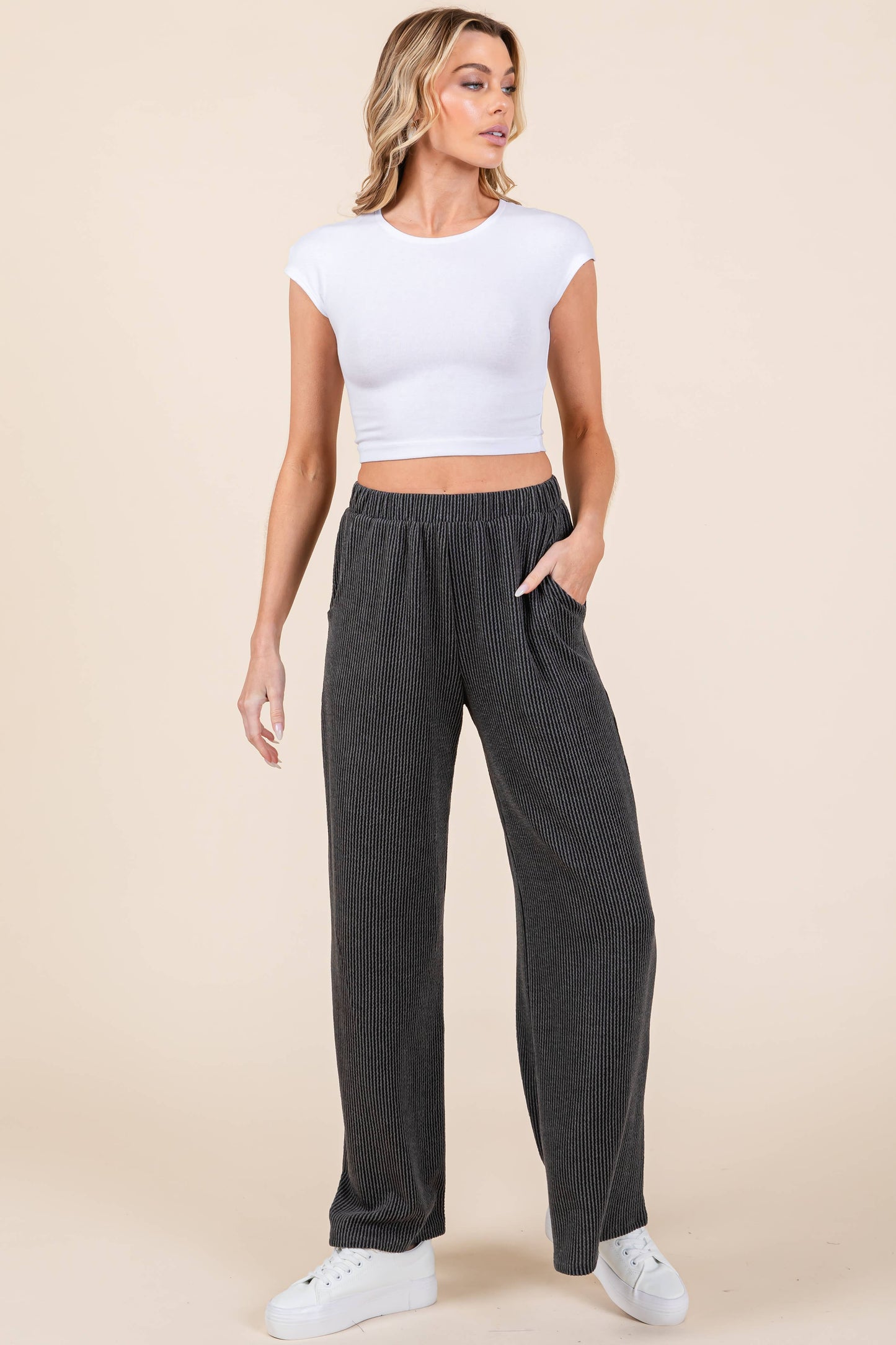 RIB WIDE-LEG PANTS