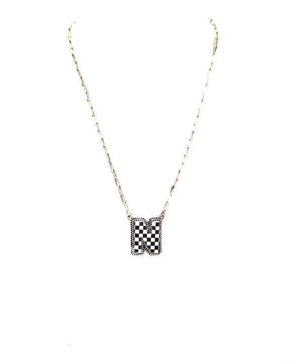 Checkered Bubble Initial Necklace