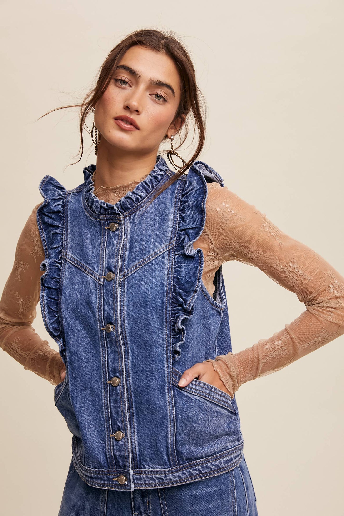 Denim Ruffle Vest
