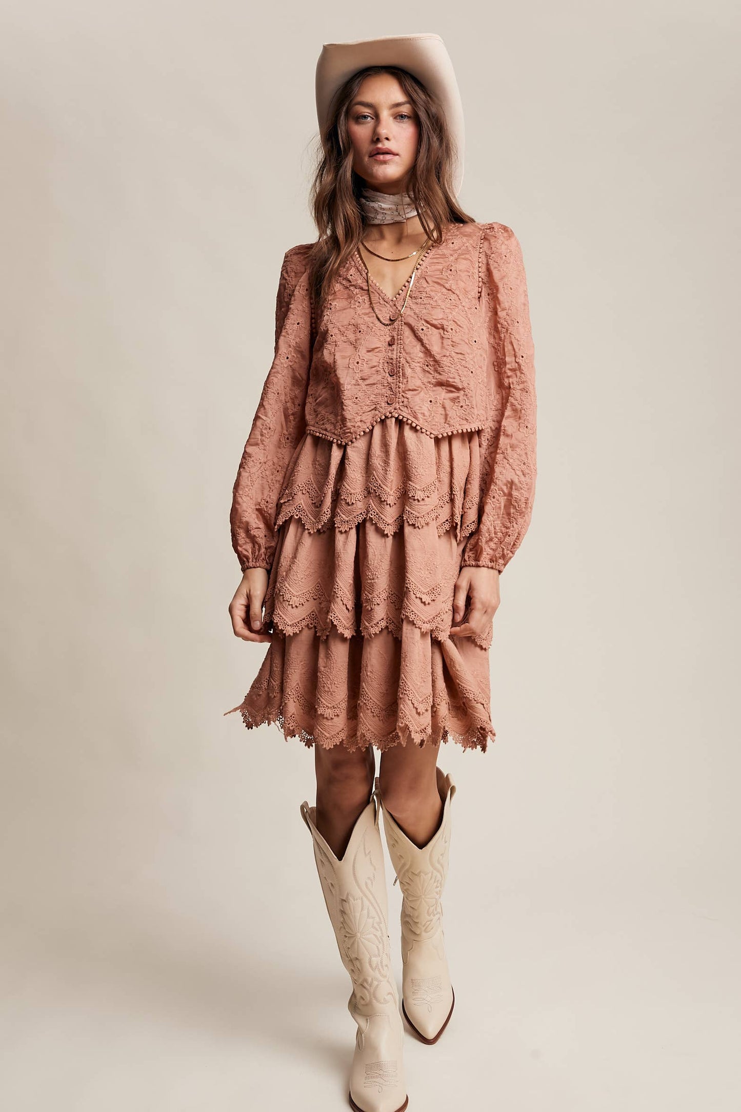 Tiered Scallop Embroidered Mini Dress