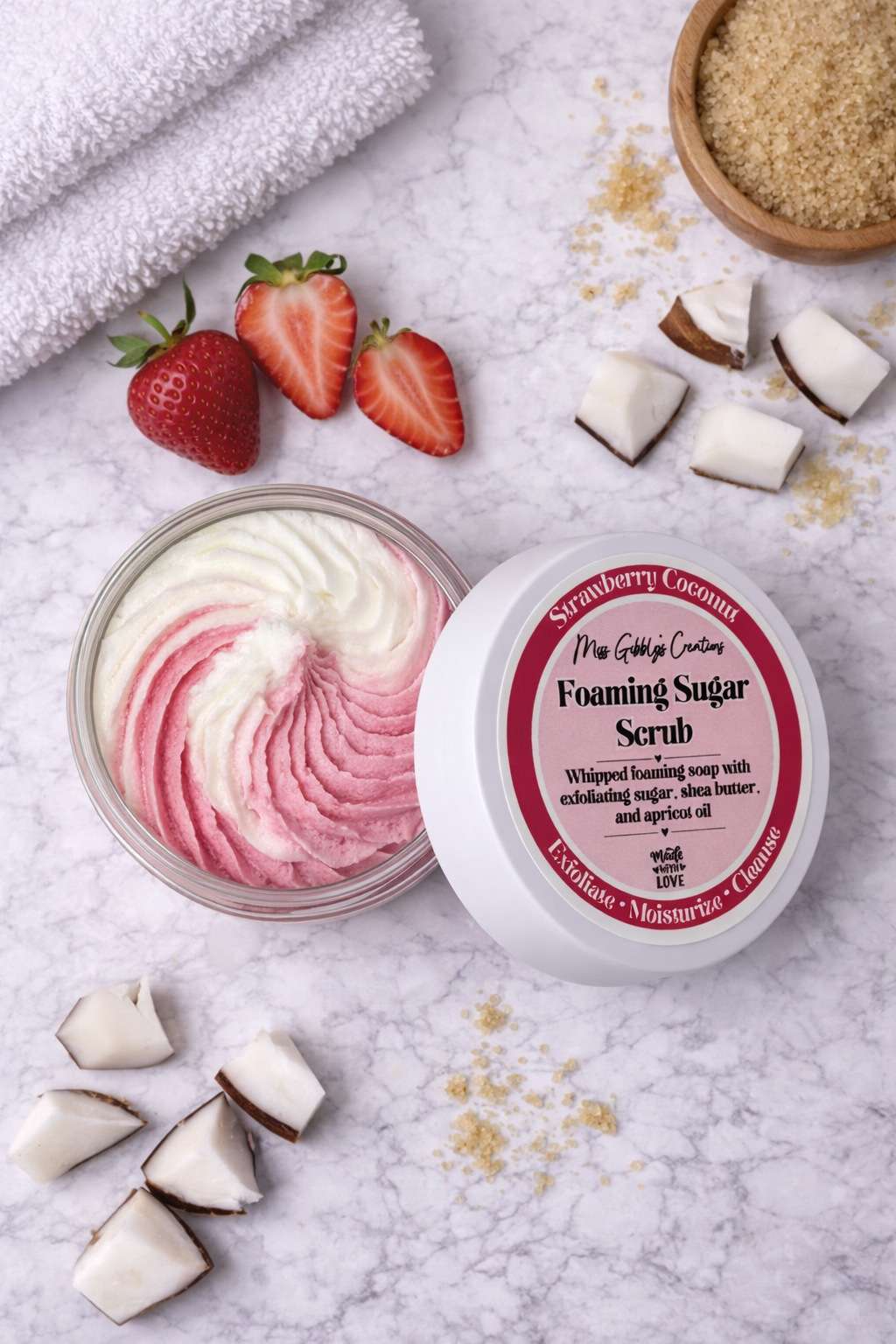 Strawberry Coconut- 4oz Foaming Sugar Scrub