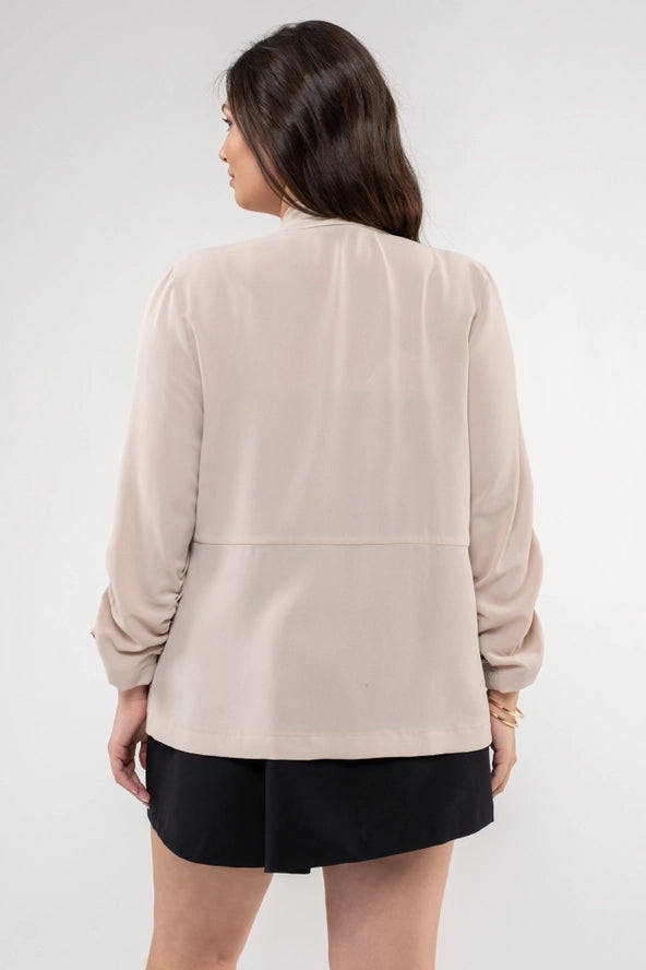 Plus 3/4 Sleeve Blazer- Khaki