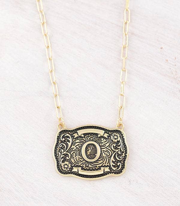 Initial Buckle Pendant Necklace O