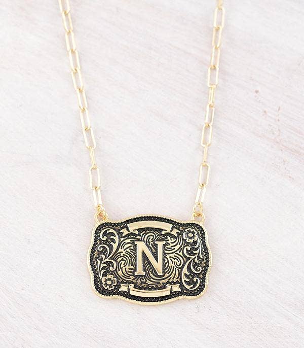 Initial Buckle Pendant Necklace N