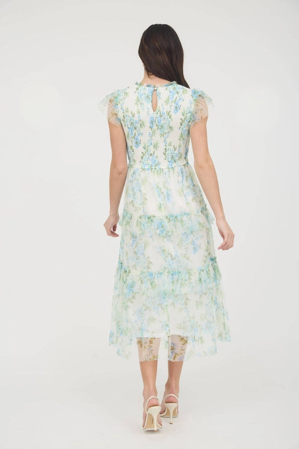 Smocked Maxi Dress- Blue Multi Floral