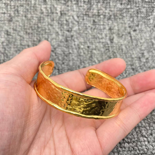 Hammered Texture 18K Gold Plated Stainless Steel Cuff