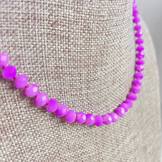 Barb// Purple Neon Crystal Beaded Handknotted Necklace