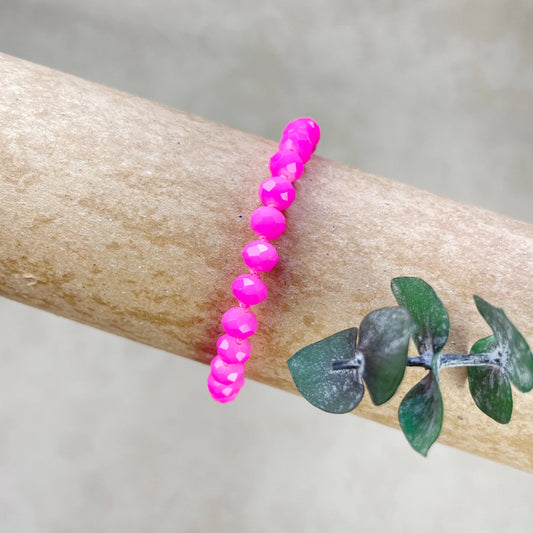 Barb// Hot Pink Neon Crystal Beaded Handknotted Bracelet