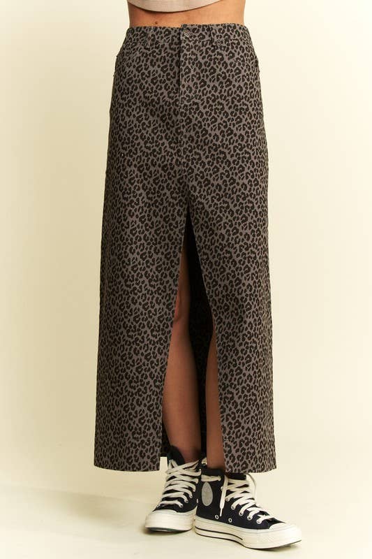 PLUS SIZE LEOPARD PRINT FRONT SLIT SKIRTS