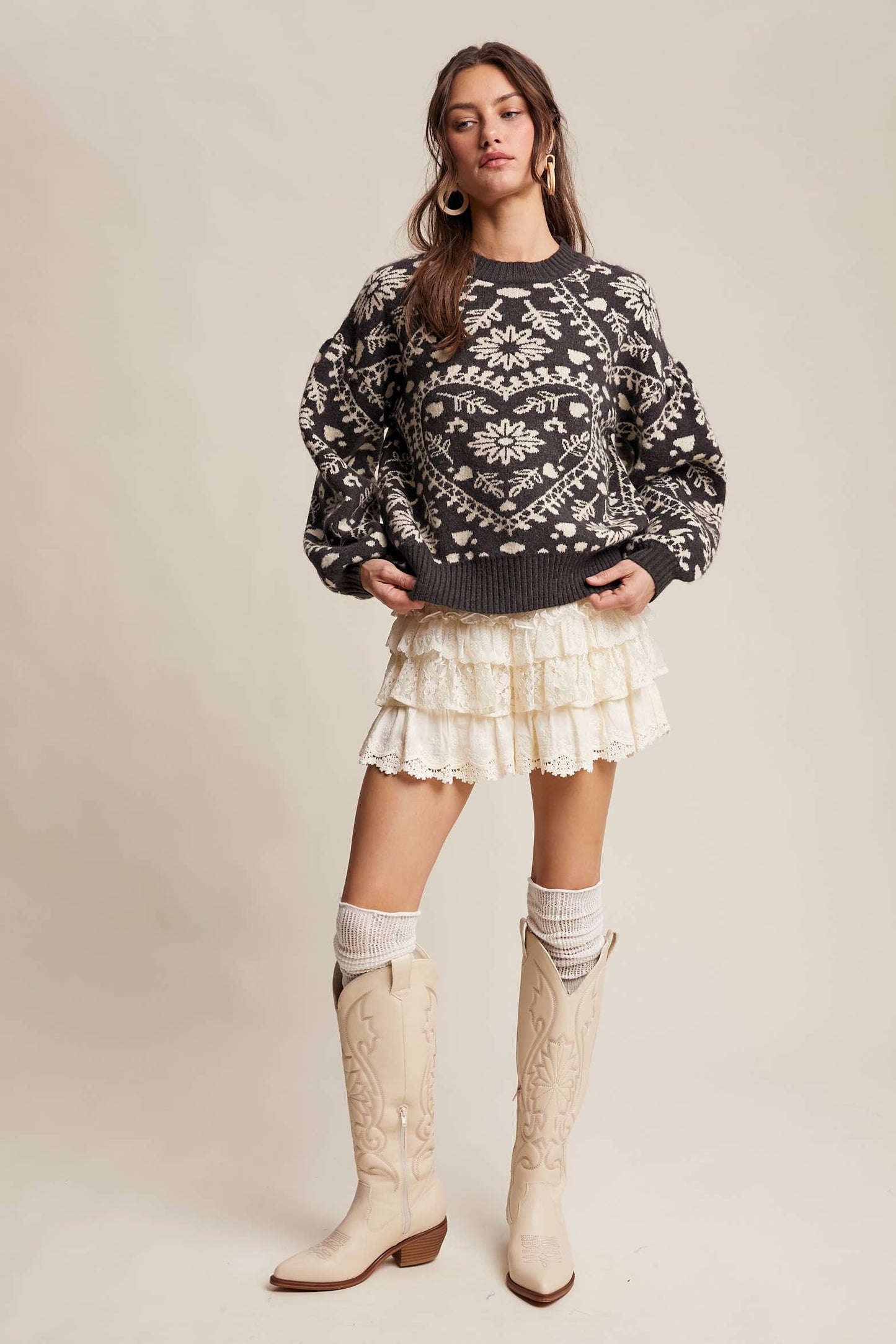 Heart Jacquard Knit Sweater