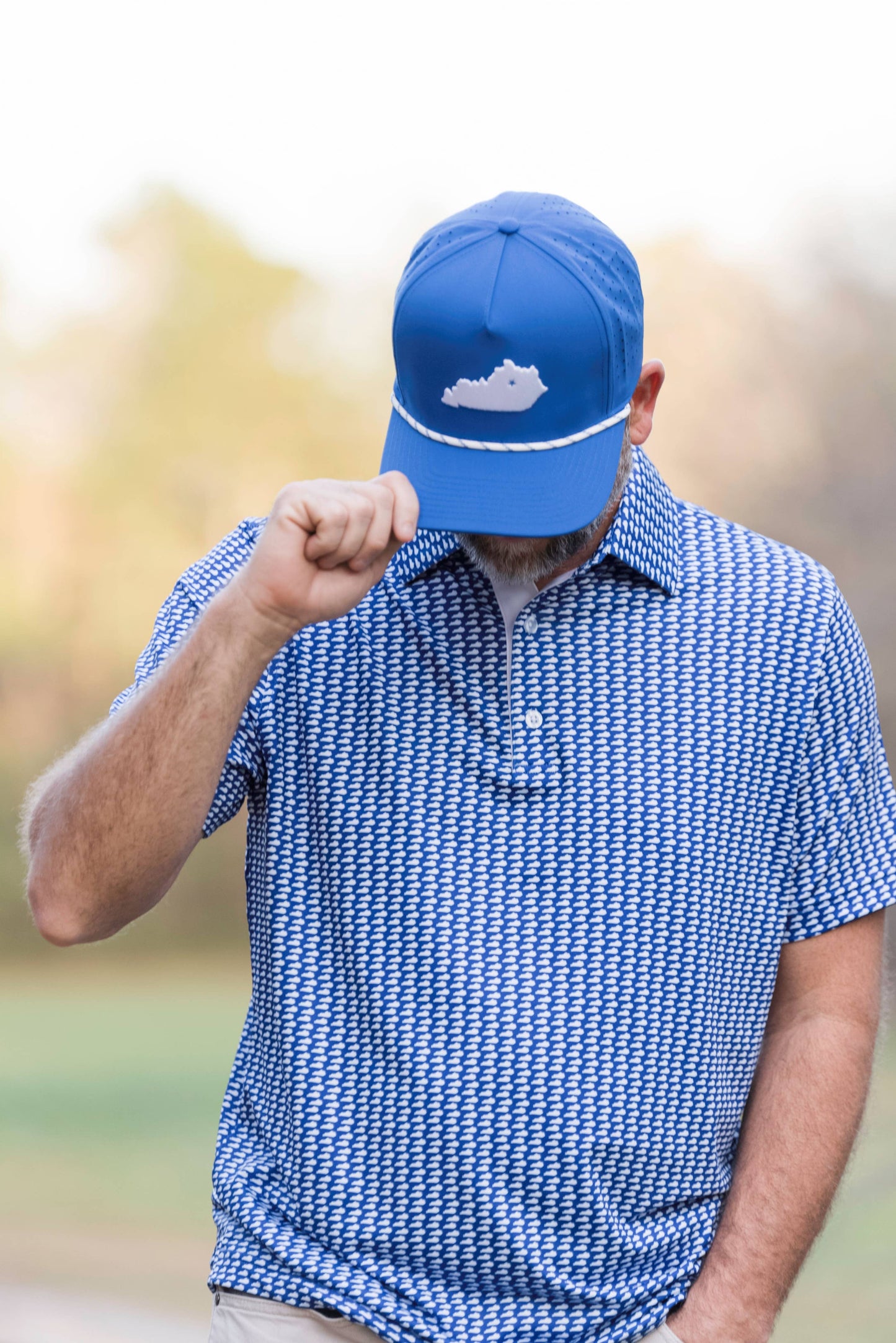 Lexington Blue and White State Performance Polo
