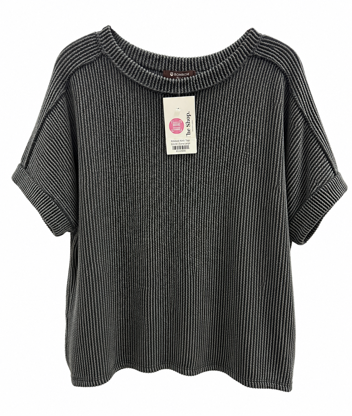 Ribbed Knit Top Black and Smoke Grey