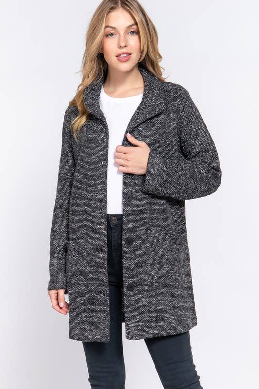 Long Sleeve High Neck Button Down Coat