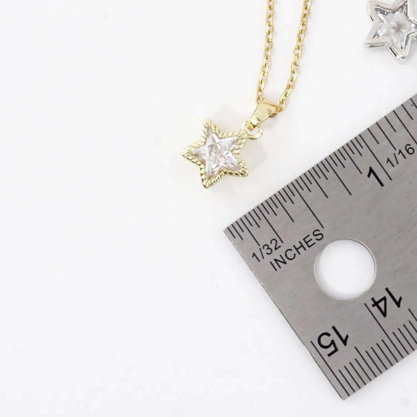 Tiny Bezel Set Star Shape CZ Stainless Necklace