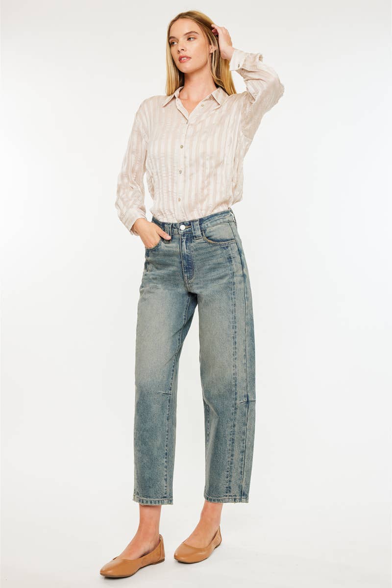 HIGH RISE SLIM BARREL FIT JEANS