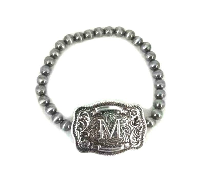 Western Buckle Initial Stretch Bracelet