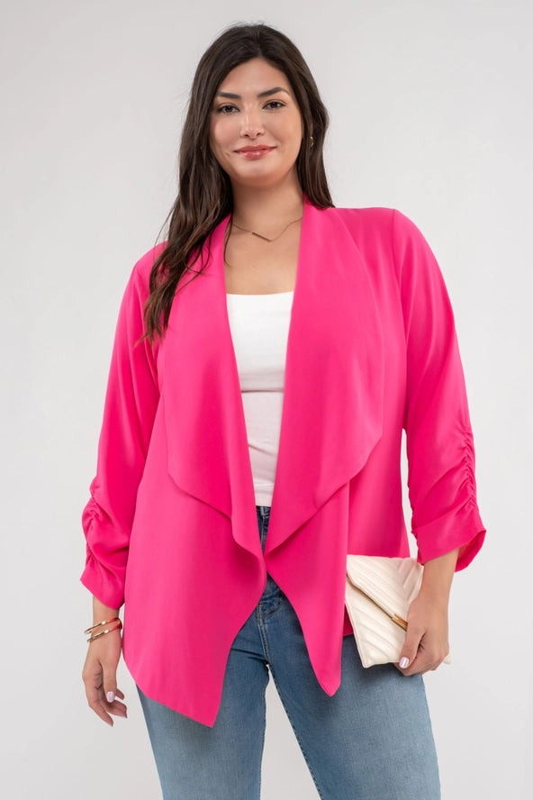 Plus 3/4 Sleeve Blazer- Fuchsia