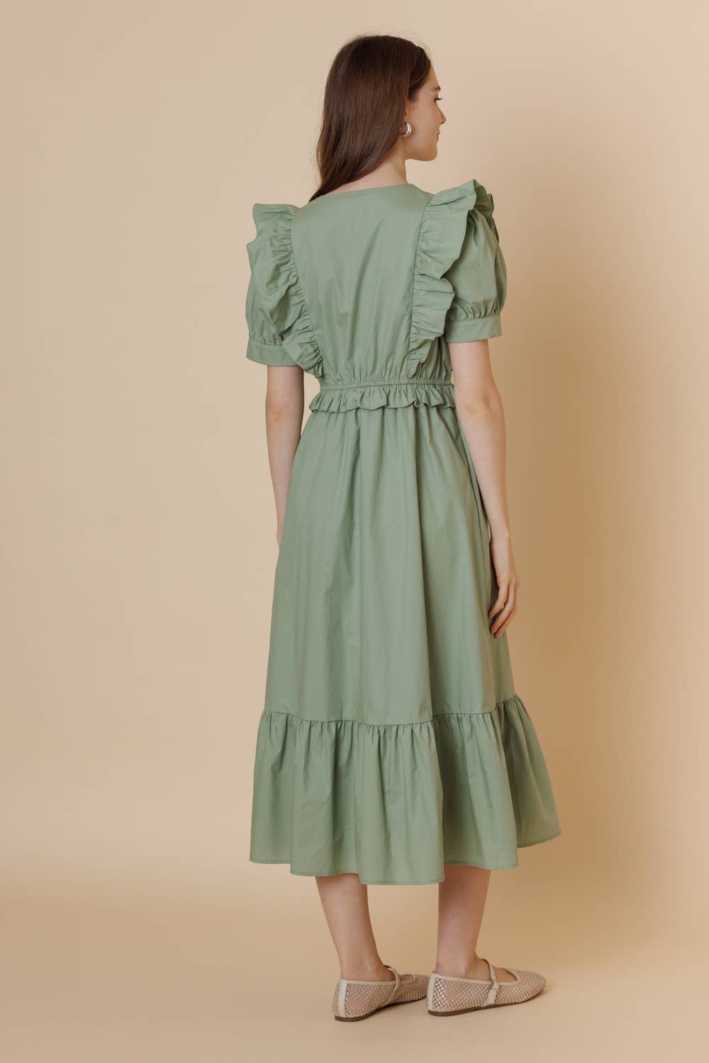 Romantic Ruffled Cottom Poplin Midi Dress