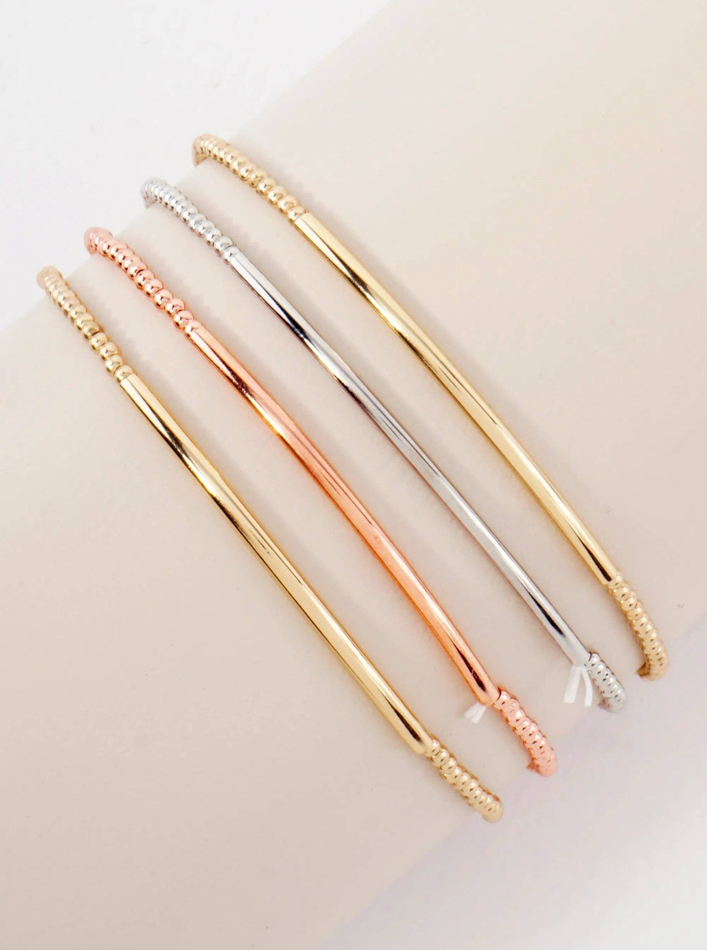 4PC-Set Skinny Metallic Beads With Brass Pipe Stackable Stretch Bracelets