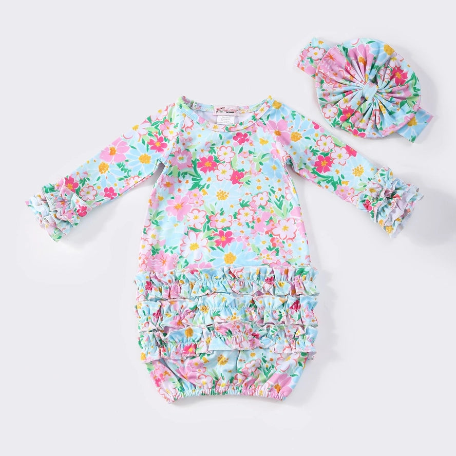 Aqua Blooms Baby Gown
