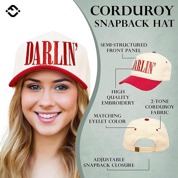 Two Tone Corduroy Hat - Darlin' - Red/Beige