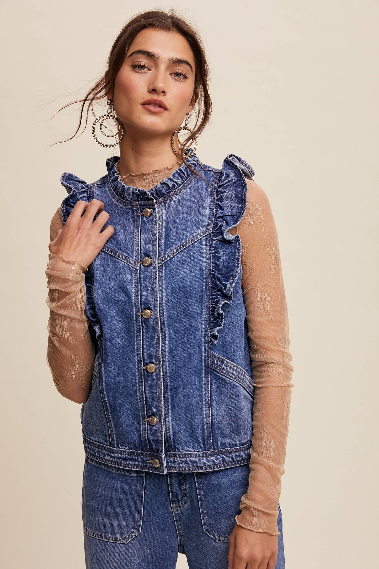 Denim Ruffle Vest