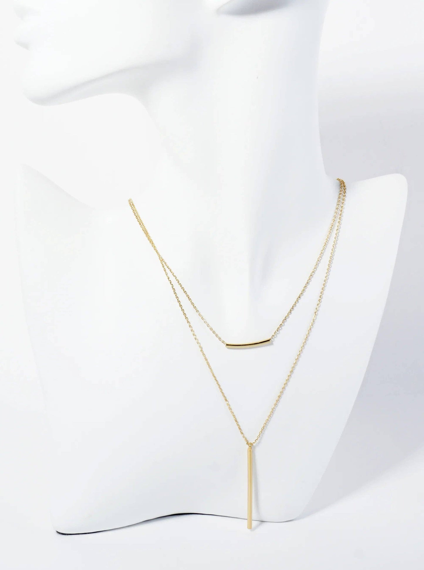 18K Gold Dipped Polished Vertical Bar Layered Necklace