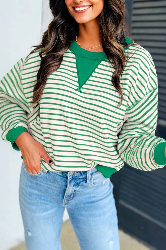 Bright Green Striped Exposed Seam Pullover Top