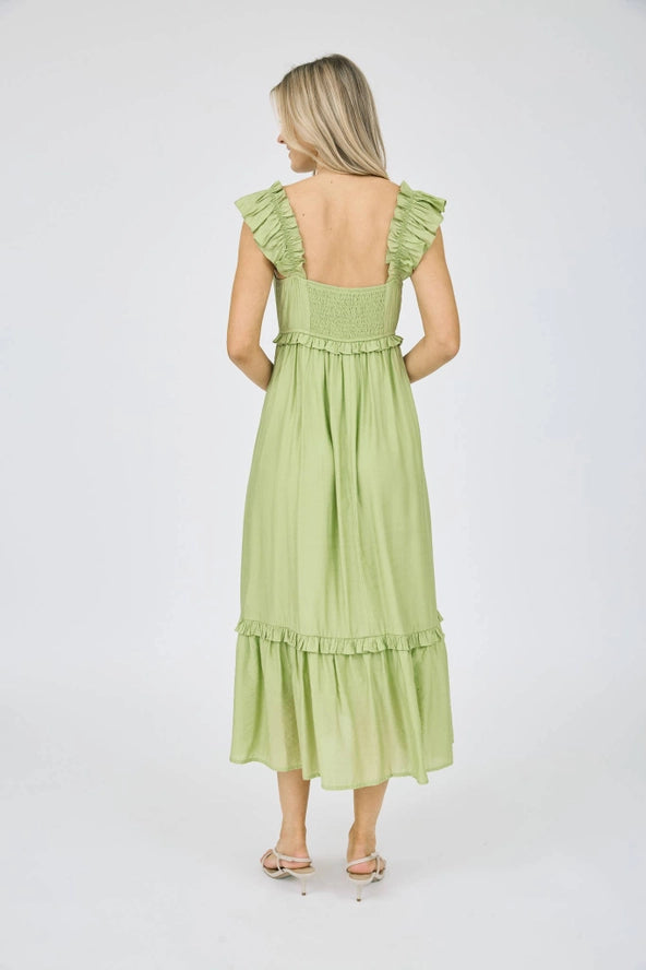 Ruffle Detail Sleeveless Midi Dress- KIWI