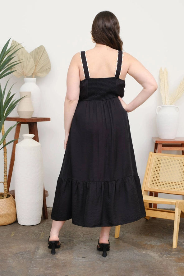 Plus Wavy Detail Midi Dress- BLACK