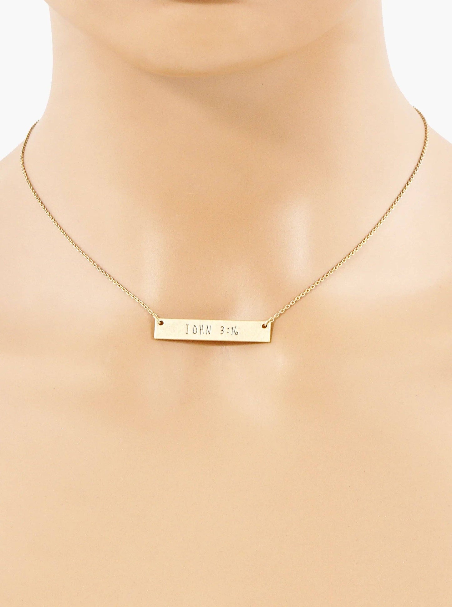 John 3:16 Engraved Horizontal Bar Pendant Necklace