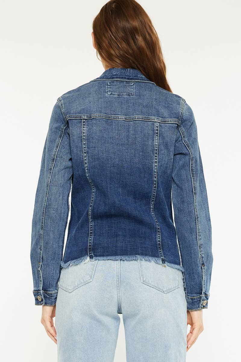 FRAY HEM TRUCKER COMFORT STRETCH DENIM JACKET