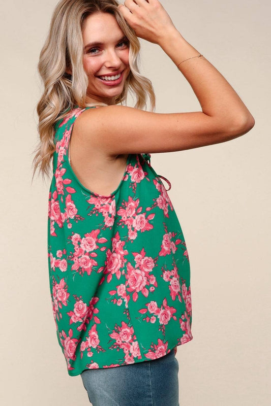Floral Woven Blouse W/ Front Bow Tied Detail
