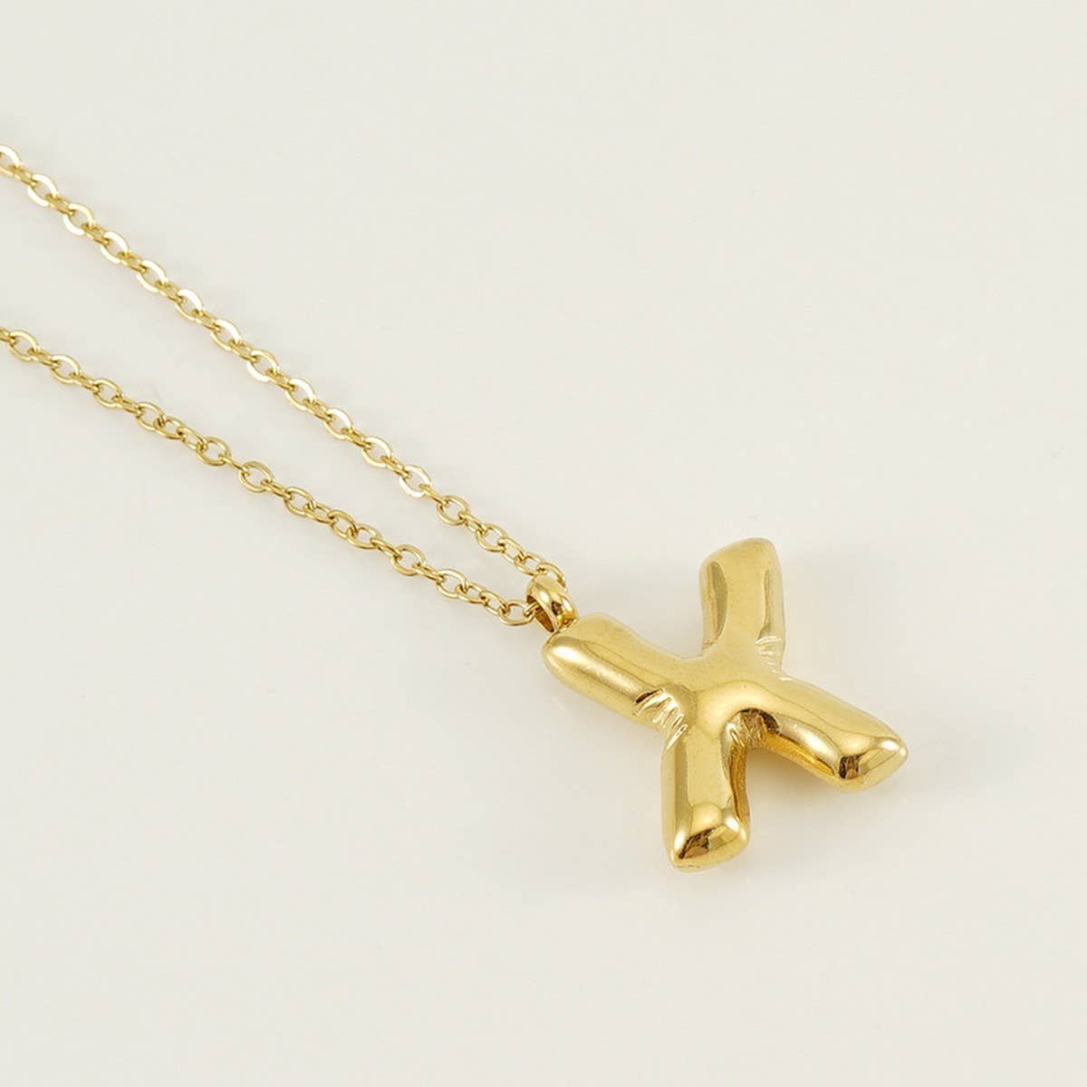 Stainless Steel Glossy Bubble Letter Necklace Gold