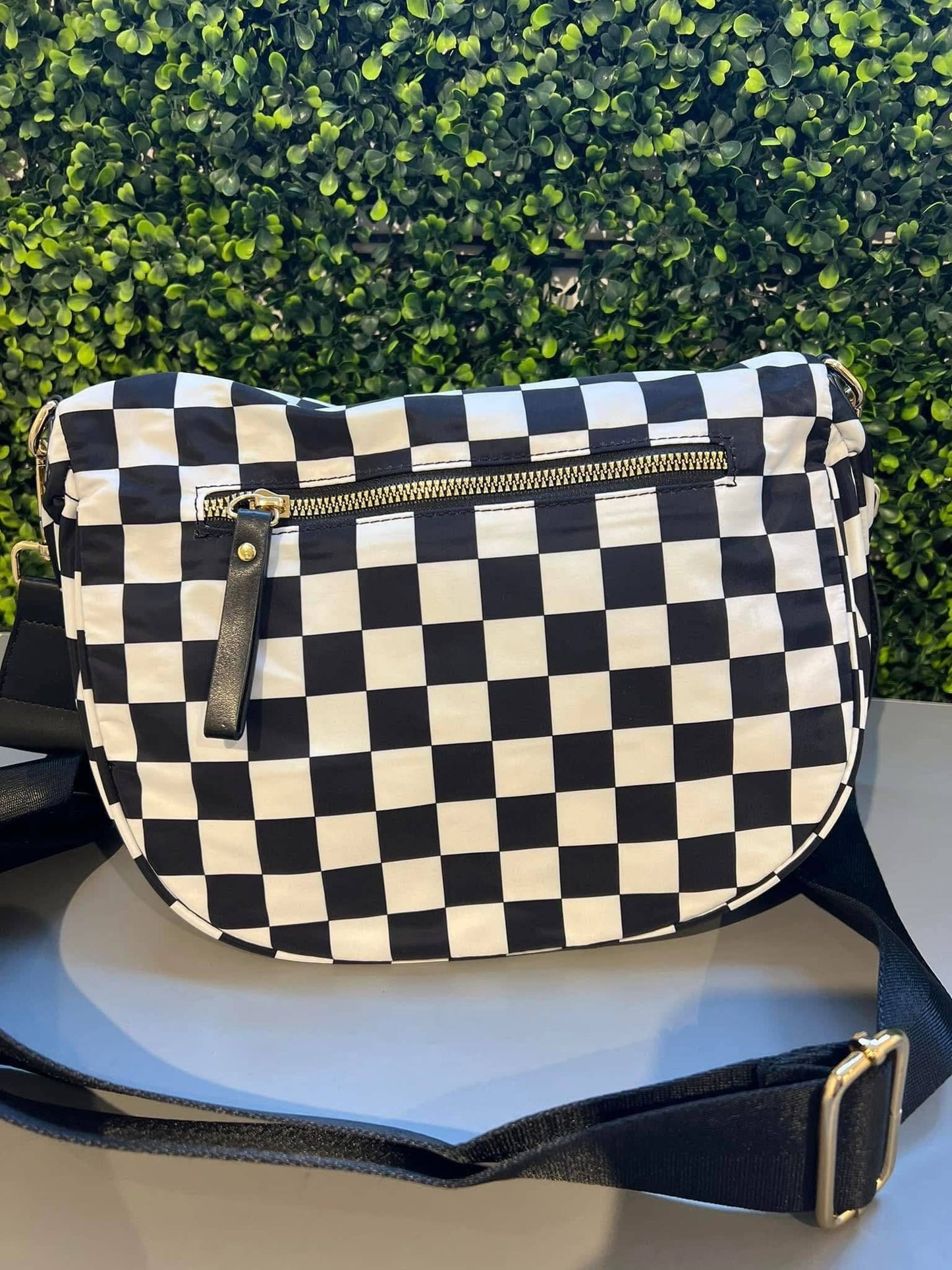 Checkered Double Zip Nylon Bag