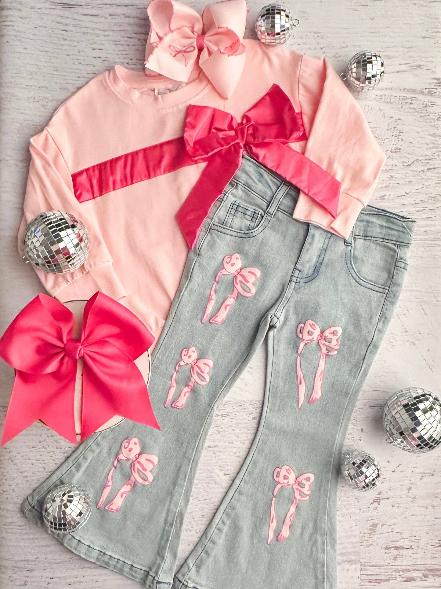 Pink Bow Top & Bell Bottom Set