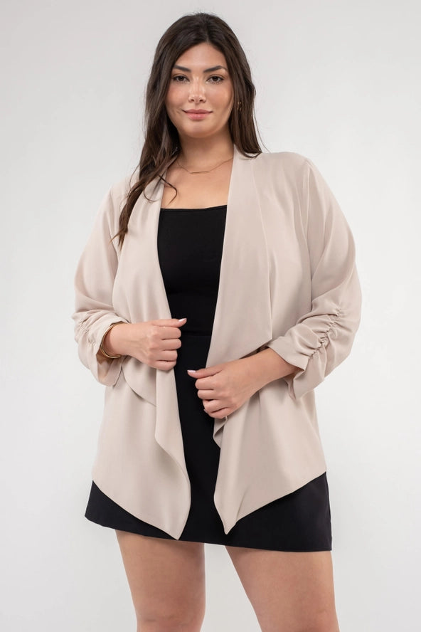 Plus 3/4 Sleeve Blazer- Khaki