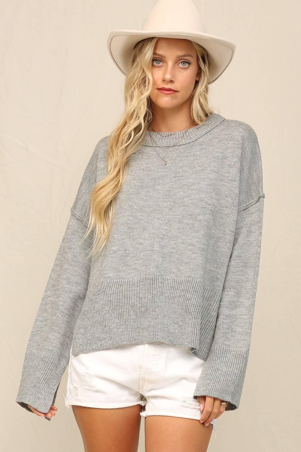 Notch Hem Cropped Sweater