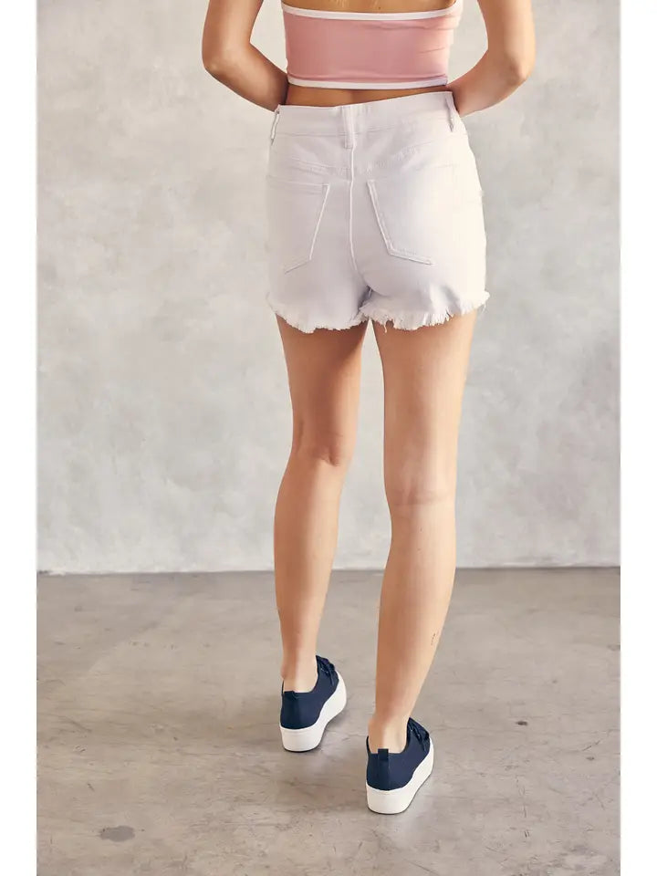 High Rise Frayed Denim Shorts