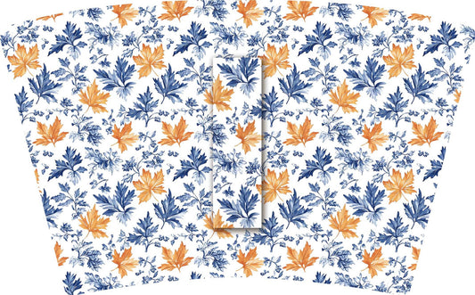 BLUE & ORANGE FALL LEAVES with Blue Bow