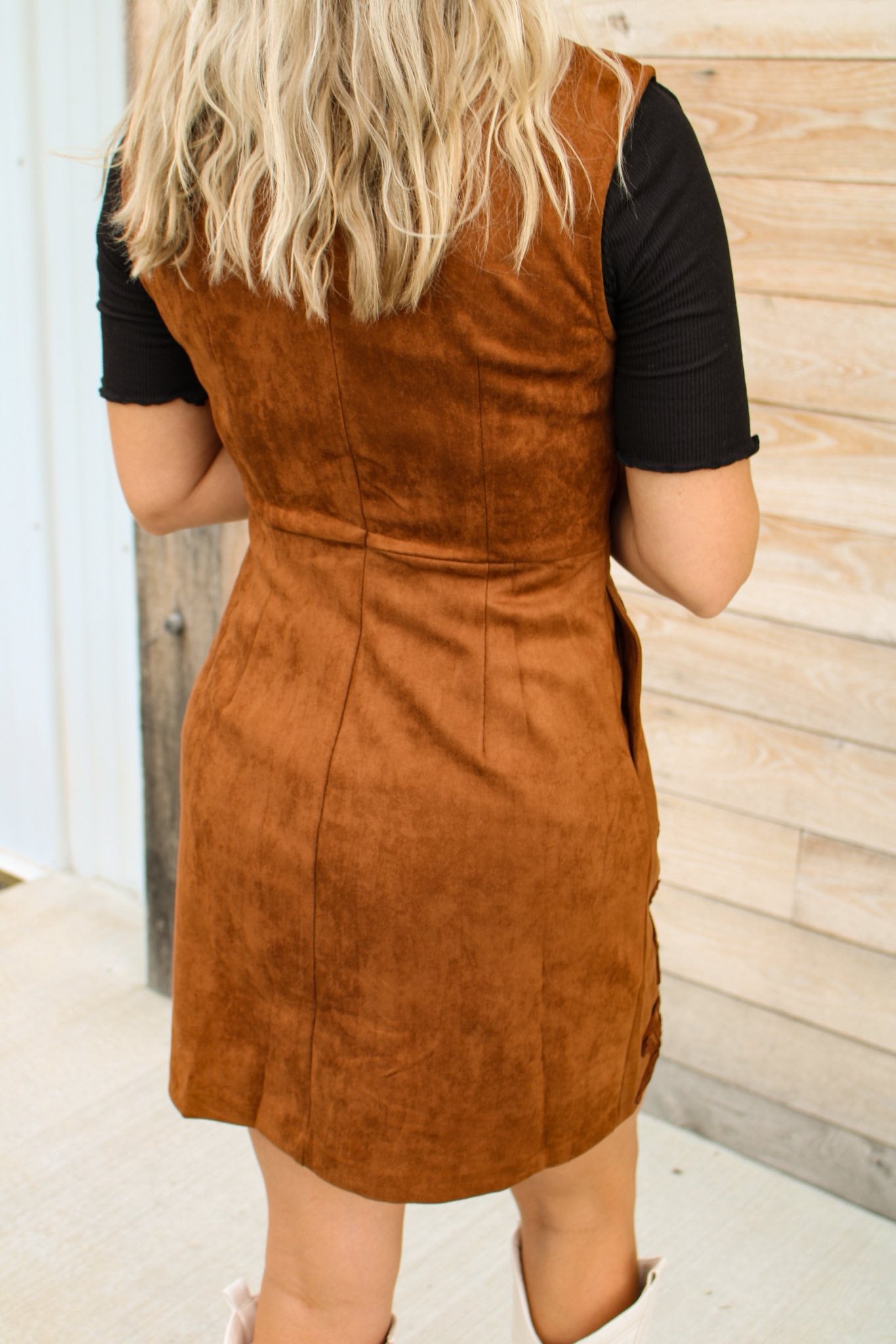 Sleeveless Button-Down Suede Dress