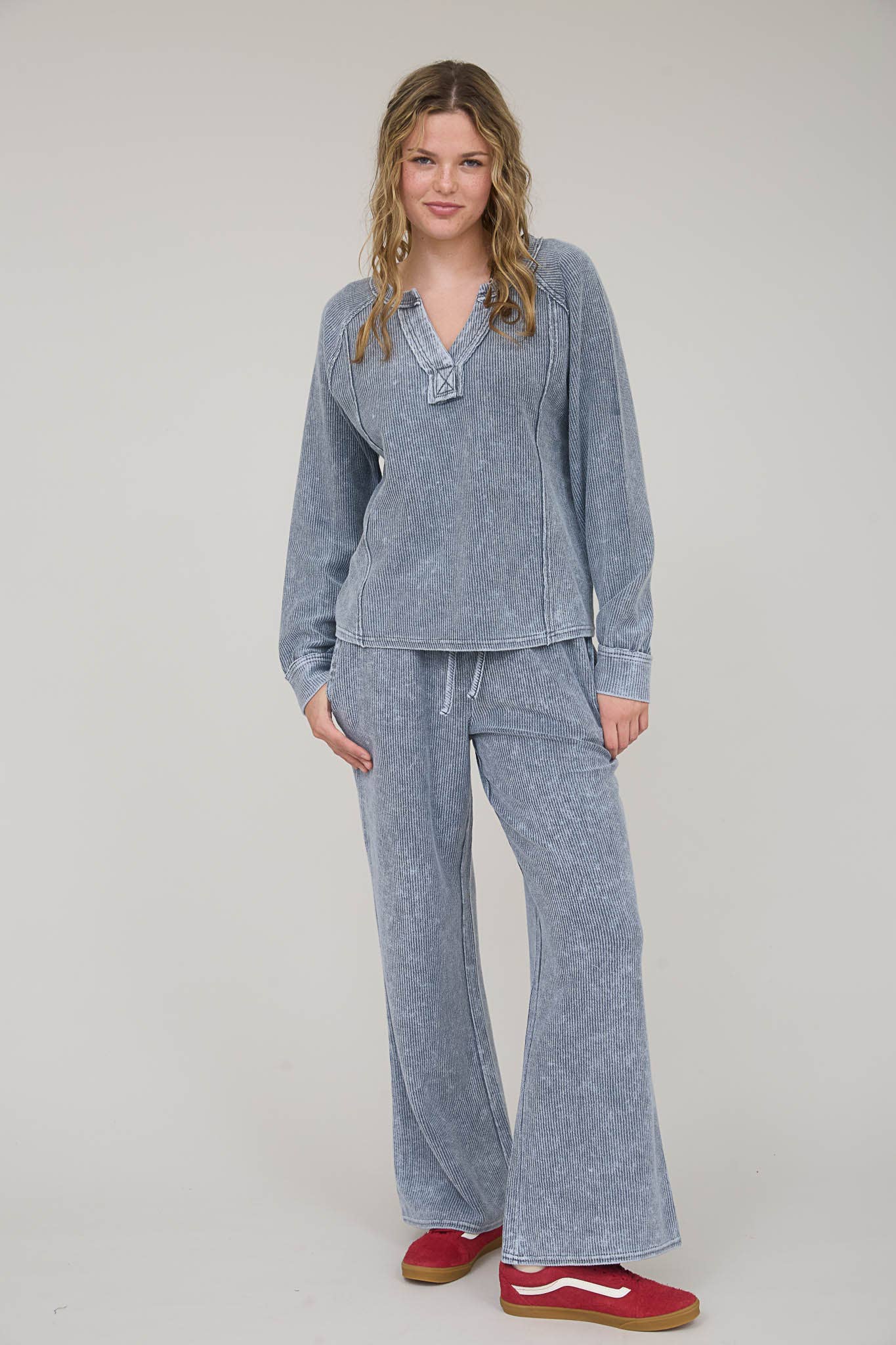 WASHED HIGH WAIST DRAWSTRING LOUNGE PANTS