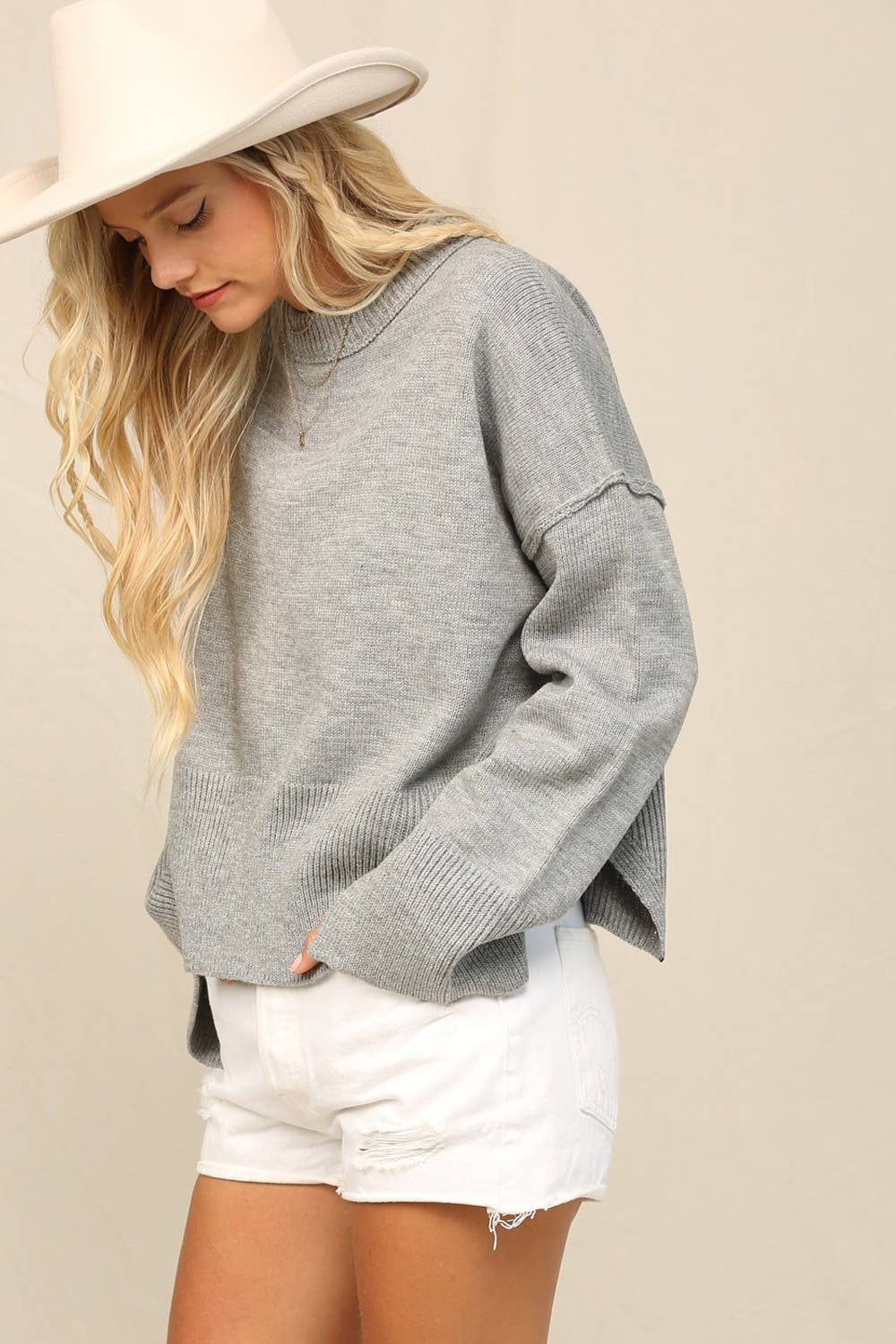 Notch Hem Cropped Sweater