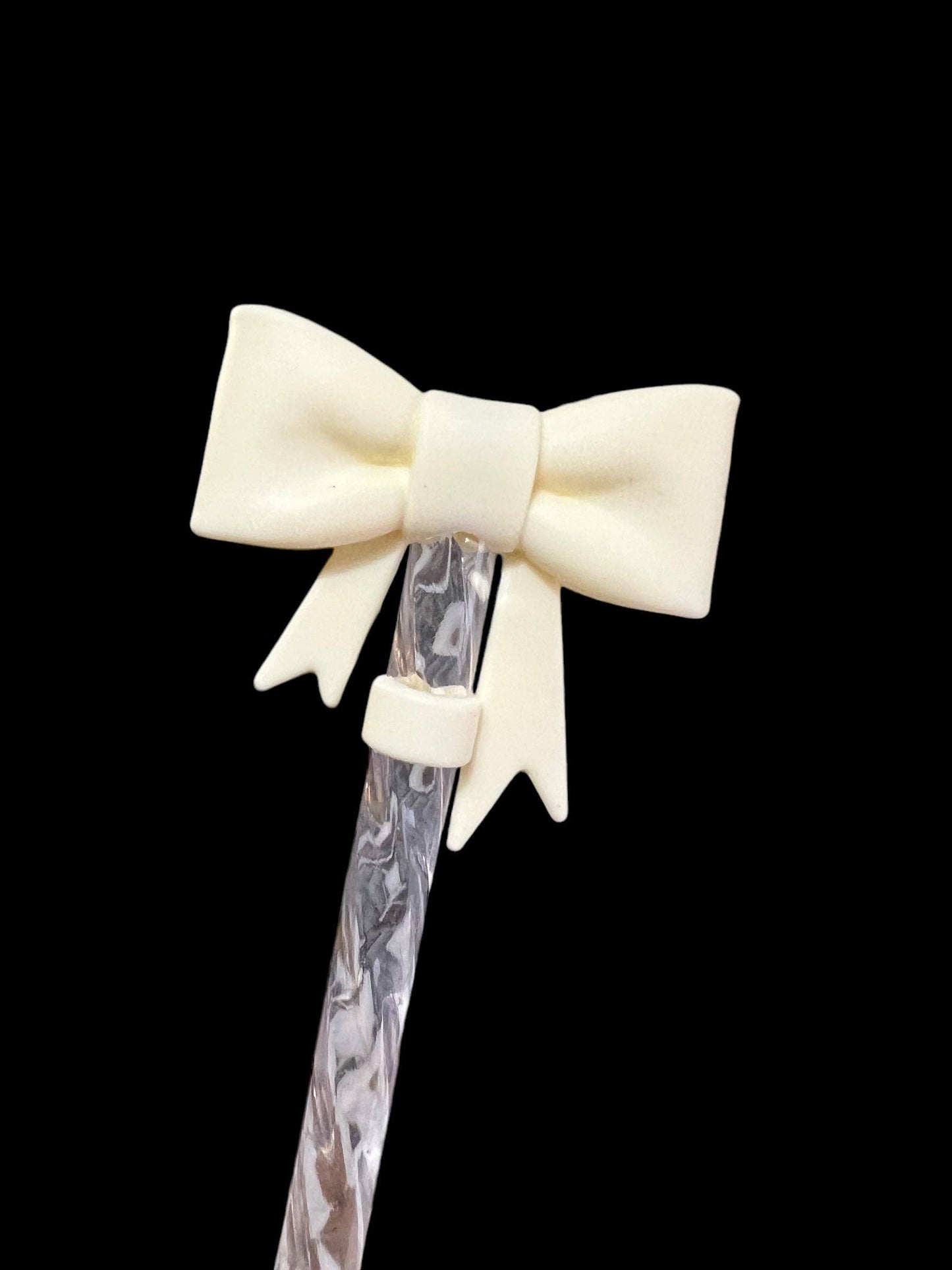 Cream Shimmer Large Bow - Silicone Straw Topper 10mm