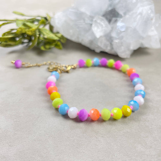 Barb// Mixed Neon Crystal Beaded Handknotted Bracelet